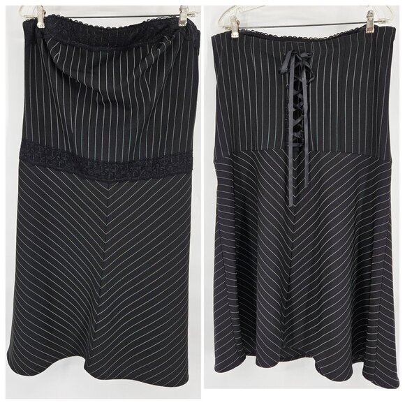 Torrid Strapless Midi Dress Plus 18 Black Pinstriped Corset Lace Up Back Zip USA - Picture 1 of 11